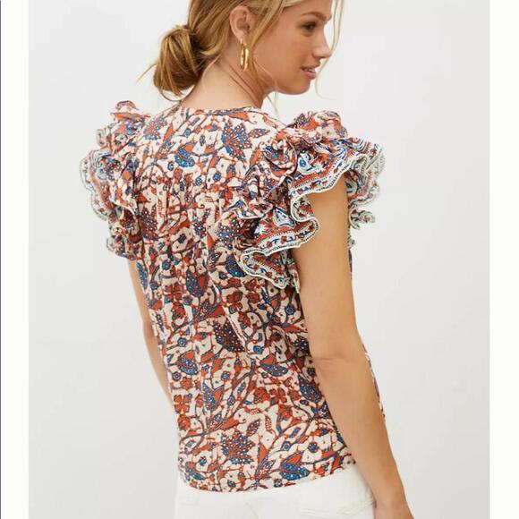 Anthropology Love The Label Ruffled V-Neck Blouse - Picture 2 of 9